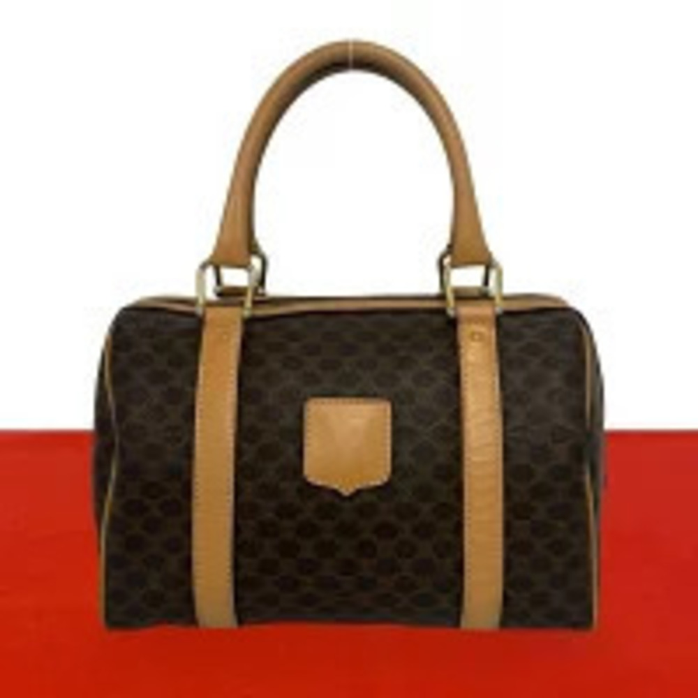 Celine Macadam Blazon Triomphe Leather Handbag Boston Bag Brown